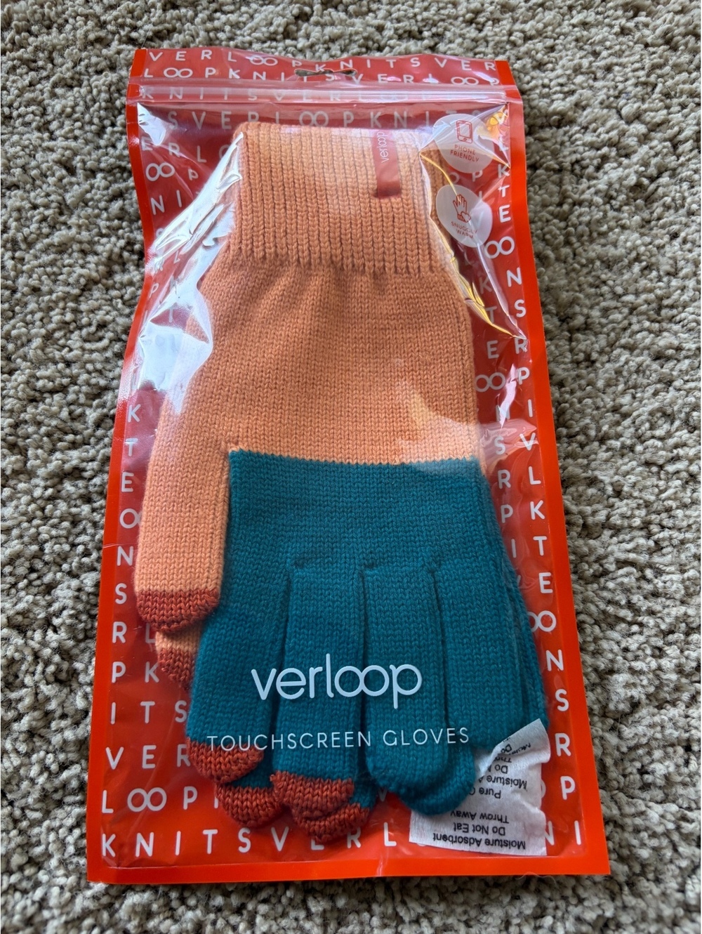 NWT Verloop Colorblock Knit Touchscreen Gloves Teal Coral Pink Orange